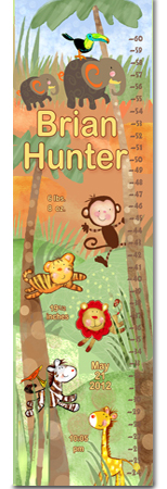 Jungle Fun Safari Animals Adorable Characters Special Customized Growth Chart Perfect for Newborn or Child's Room Amazing Gift